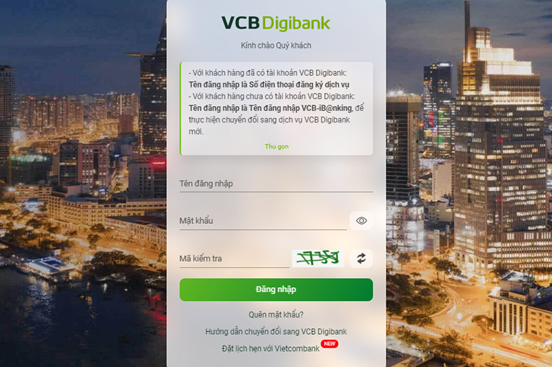Truy cập vào VCB Digibank trên website
