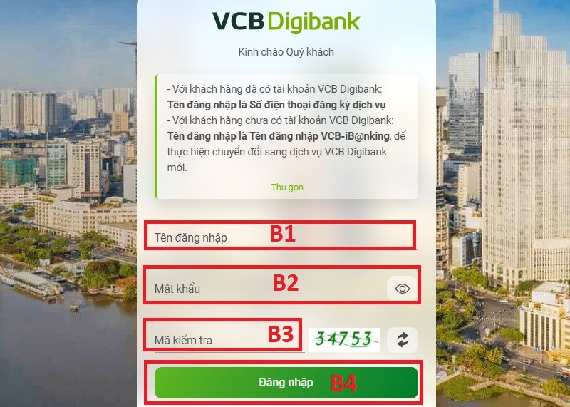 Đăng nhập vào tài khoản Vietcombank DigiBank
